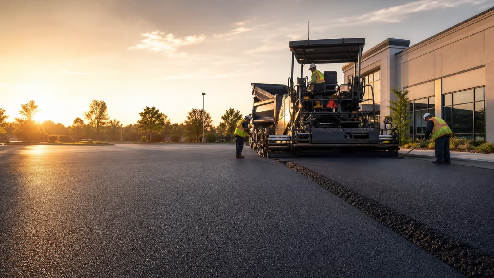 Ford Paving crew installing a smooth commercial asphalt surface